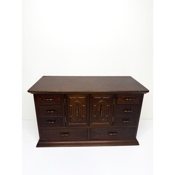 Rare Vintage MCM wooden Large jewelry box with lots of drawers, brass tone - Picture 1 of 10